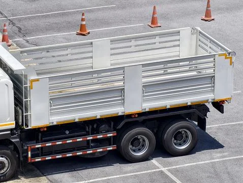 High angle view of empty cargo bed of white truck Stock Photos