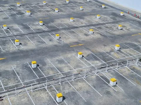 High Angle View of Empty Old Parking Lot Stock Photos