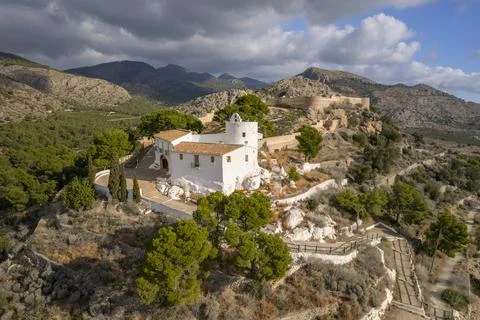 High angle view of Ermita La Magdalena and old castle ruins in Castellon on a Stock Photos