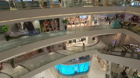 High Angle View of Escalators in Shopping Mall in Bangkok, Thailand 스톡 동영상 348162489