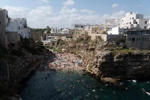 High angle view of the famous lama monachile beach, cala porto. Stock Photos