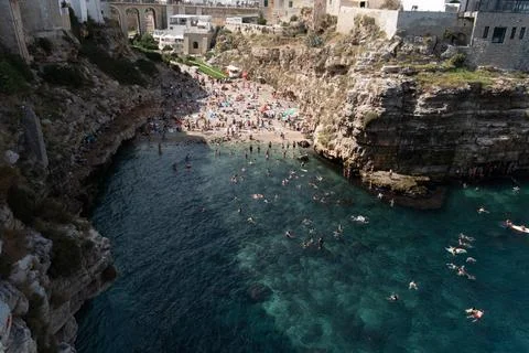 High angle view of the famous lama monachile beach, cala porto Stock Photos