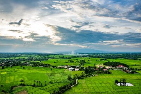 High angle view of fields and villages. Stock Photos