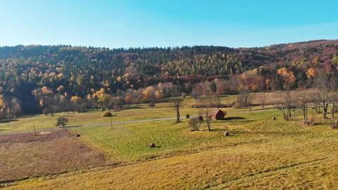 High-angle view of fields and mountains in Bieszczady, Poland. autumn day Stock Photos