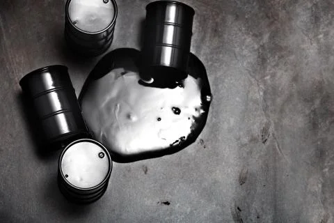 High angle view on four fuel barrels with spilled oil Stock Photos