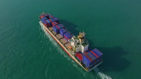 High-angle view of freight ship crossing the ocean, Thailand Stock Footage 303501585