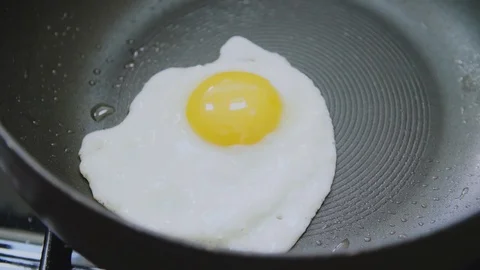 High Angle View Of Fresh Fried Egg Cooking In Skillet Stock Footage 86072093