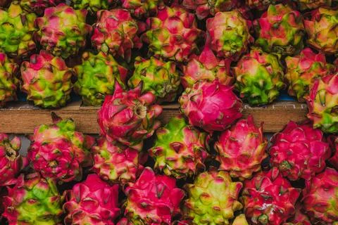 High Angle View of Fresh Red Dragon Fruits Stock Photos