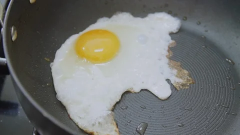 High Angle View Of Fried Egg Cooking In Skillet Stock Footage 86072140