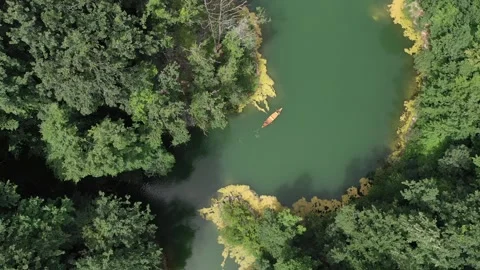 High angle view of friends paddling canoe Stock Footage 277333197