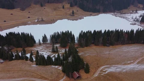 High angle view of frozen Geroldsee in winter. Located in Kruen Bavaria, the Stock-Footage 329626350