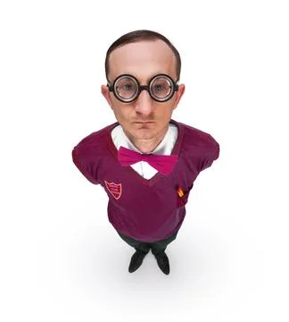 High angle view of a funny nerd looking up into the camera Stock Photos
