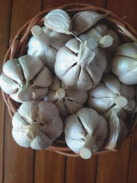 High angle view of garlic in a basket Stock Photos
