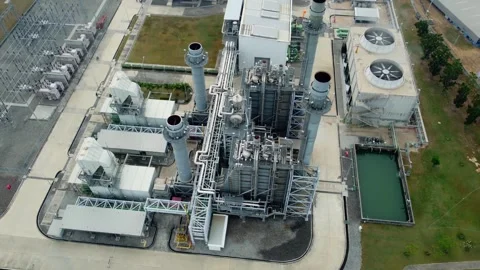 High angle view of a gas turbine power plant driving the generator. Stock Footage 246434679