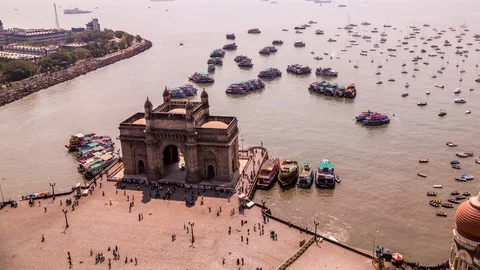 High angle view of the Gateway of India time lapse Stock Footage 118857218