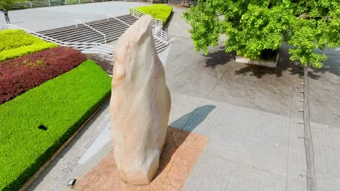 High angle view of GDUT stone sign and hedges in Guangzhou China Stock Footage 345953706