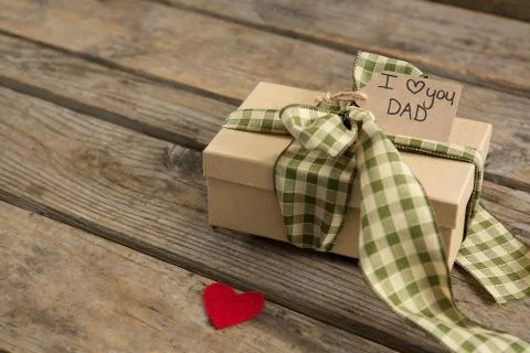 High angle view of gift box with label 스톡 사진