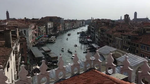 High Angle view of the Grand Canal waterway boats in Venice Stock-Footage 76181750