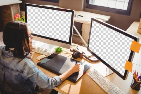 High angle view of graphic designer using graphics tablet Stock Photos