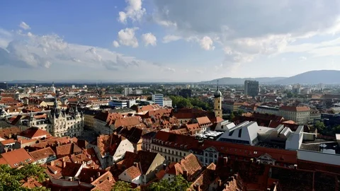 High angle view of Graz city centre. Stock Footage 111942499