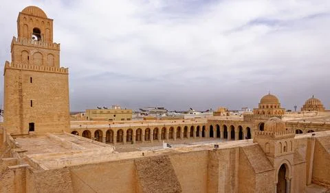 High Angle View of Great Mosque of Kairouan Architectural Complex Stock Photos