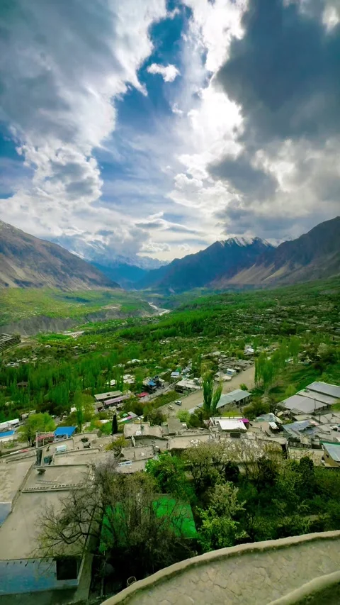 High Angle View of Green Valley Village &amp; Snow Peaks. Stock Footage 322916006