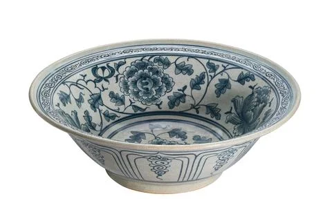 High angle view of grey dirty ceramic salad bowl isolated on white background Stock Photos