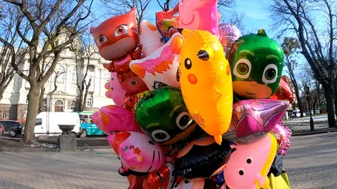 High Angle View of Group of Cute Colorful Animal Balloons Stock Footage 102719462