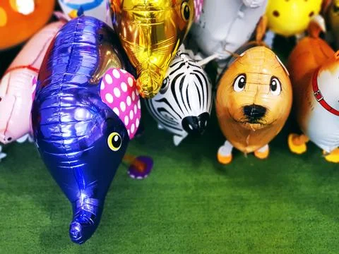 High Angle View of Group of Cute Colorful Animal Balloons Stock Photos