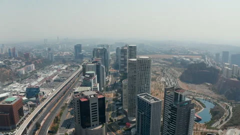 High angle view of group of tall skyscrapers in modern Santa Fe city part Stock-Footage 156948516