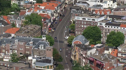 High angle view of The Hague city quarter + traffic Wagenstraat Stock Footage 26161887