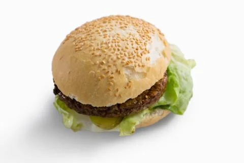 High angle view of hamburger with leaf vegetable Stock Photos