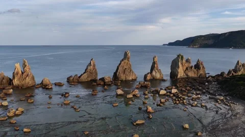 High-Angle View of Hashigui-iwa Rocks on Japan's Pacific Coast Video stock 342238383