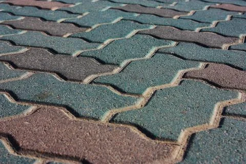 High angle view of herringbone pattern of bricks Stock Photos