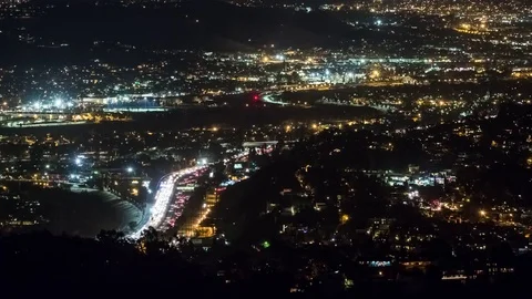 High Angle View of a Highway Crossing Through a City at Night Video stock 76852753