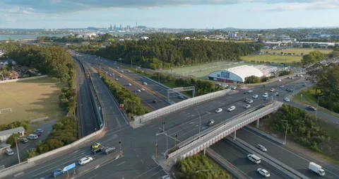 High-angle view of highway intersection. NORTHCOTE INTERSECTION, AUCKLAND, NEW Stock-Footage 302720158