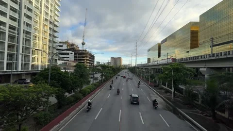 High angle view of highway traffic in Parañaque Entertainment District 4K Stock Footage 337950364
