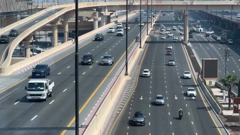 High Angle View of Highway Traffic and Overpass Roads in Dubai Stock-Footage 347203188