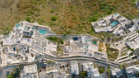 High angle view of a hilltop village in Santorini, Greece Stock Footage 220201254
