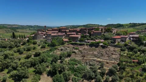 High Angle View of Historic Tuscan Village Standing on Hilltop Video stock 344922940
