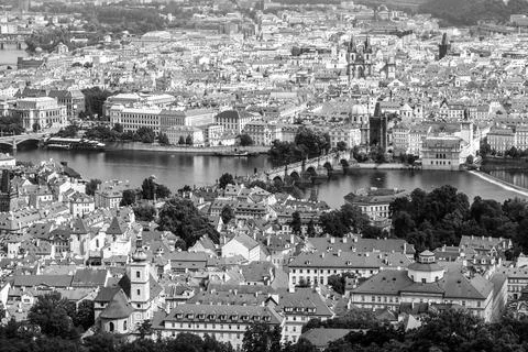 High angle view on historical part of Prague. Czech Republic Stock Photos