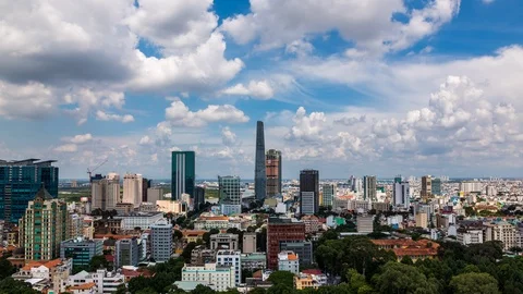 High angle view of Ho Chi Minh City downtown, Vietnam time lapse Vídeo Stock 116853522