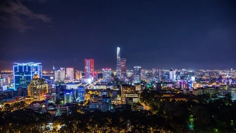 High angle view of Ho Chi Minh City downtown, Vietnam time lapse by night Stock Footage 116853548