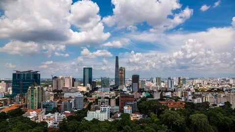High angle view of Ho Chi Minh City downtown, Vietnam time lapse Stock Footage 116853907