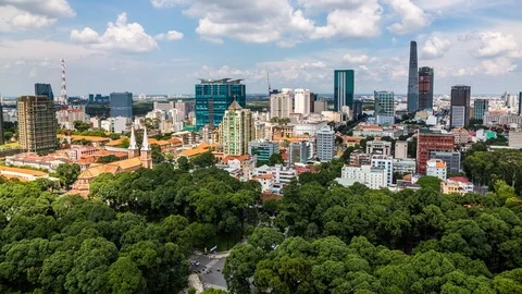 High angle view of Ho Chi Minh City downtown, Vietnam time lapse Vídeo Stock 116853963