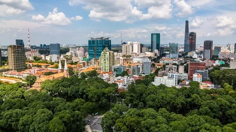 High angle view of Ho Chi Minh City downtown, Vietnam time lapse Stock Footage 116854376
