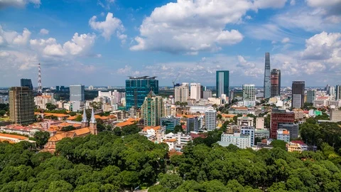 High angle view of Ho Chi Minh City downtown, Vietnam time lapse Vídeo Stock 116854453