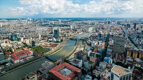 High angle view of Ho Chi Minh City downtown, Vietnam time lapse Vídeo Stock 116854465