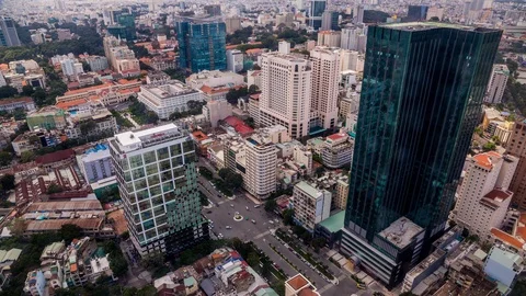 High angle view of Ho Chi Minh City downtown, Vietnam time lapse Stock Footage 116855665