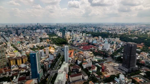 High angle view of Ho Chi Minh City downtown, Vietnam time lapse Stockbeeldmateriaal 116855805